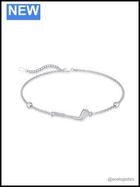 Sterling Silver Golf Ball Charm Bracelet Opal Beads Adjustable Chain